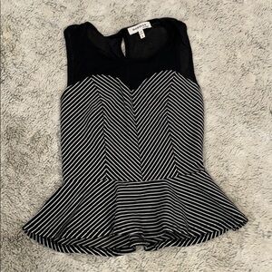 Monteau Black and white striped peplum blouse (S)